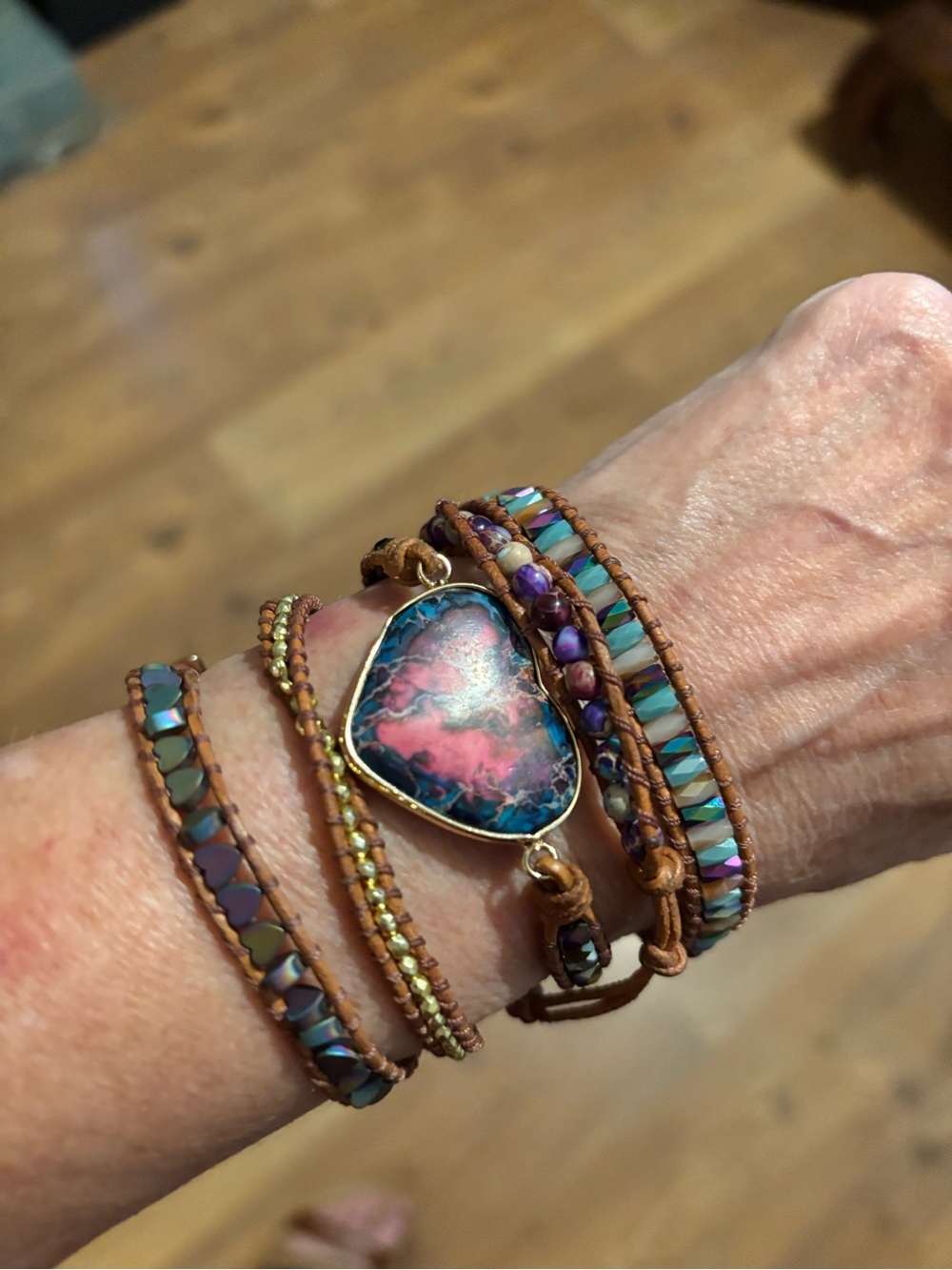 Pink & Teal Stone Wrap Bracelet - Women Jewelry BoHo